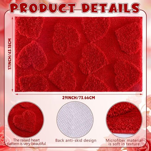 Lyrow Red Valentine Bathroom Rugs Decorations 3D Heart Bathroom Rugs Valentine's Day Non Slip Door Mat for Front Door Outdoor Home Decor, 29 x 17 Inches in Saudi Arabia