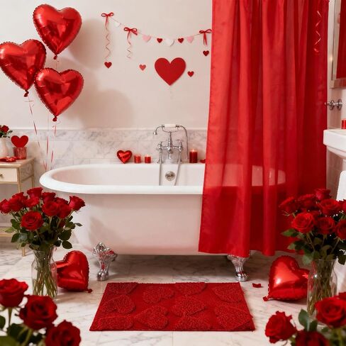 Lyrow Red Valentine Bathroom Rugs Decorations 3D Heart Bathroom Rugs Valentine's Day Non Slip Door Mat for Front Door Outdoor Home Decor, 29 x 17 Inches in Saudi Arabia