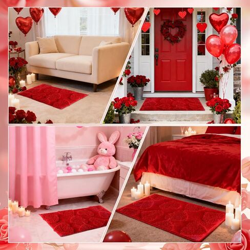Lyrow Red Valentine Bathroom Rugs Decorations 3D Heart Bathroom Rugs Valentine's Day Non Slip Door Mat for Front Door Outdoor Home Decor, 29 x 17 Inches in Saudi Arabia