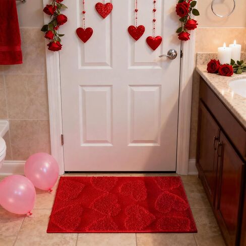 Lyrow Red Valentine Bathroom Rugs Decorations 3D Heart Bathroom Rugs Valentine's Day Non Slip Door Mat for Front Door Outdoor Home Decor, 29 x 17 Inches in Saudi Arabia