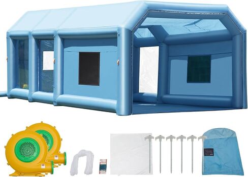 VEVOR 23 x 13.1 x 9 ft Portable Paint, Featuring 750W+480W High-Power Blowers and Air Filtration System, Inflatable Spray Booth for Small Trucks and Large Motorcycle, Blue in Kuwait