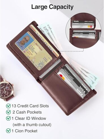 Genuine Leather Wallet for Men with Smart Tracker Works with Find My App RFID Blocking Bifold Design Holds 13 Cards Coin Pocket and ID Window (Brown) in Saudi Arabia