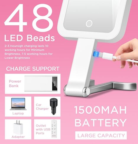 Travel Mirror with Lights, Magnifying Makeup Mirror 10X/1X Double Sided with 3 Color Lighting & Dimmable Touch Screen, Compact Handheld Cosmetic Vanity Mirror for Desktop Travel/Bathroom, Women Gifts in Saudi Arabia