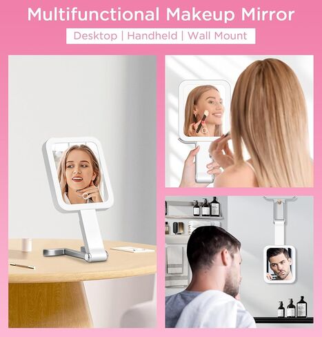 Travel Mirror with Lights, Magnifying Makeup Mirror 10X/1X Double Sided with 3 Color Lighting & Dimmable Touch Screen, Compact Handheld Cosmetic Vanity Mirror for Desktop Travel/Bathroom, Women Gifts in Saudi Arabia