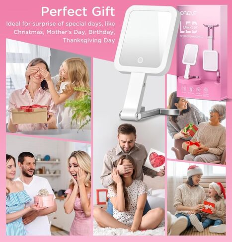 Travel Mirror with Lights, Magnifying Makeup Mirror 10X/1X Double Sided with 3 Color Lighting & Dimmable Touch Screen, Compact Handheld Cosmetic Vanity Mirror for Desktop Travel/Bathroom, Women Gifts in Saudi Arabia