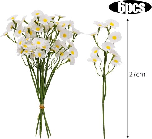 6pcs/Bouquet Artificial Daisy Flowers Small Daisy Fake Flower Bouquet for Wedding Party Table Decoration,Head 2.6cm in Saudi Arabia