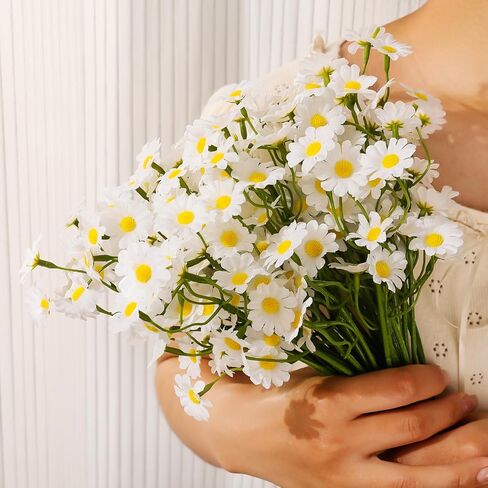 6pcs/Bouquet Artificial Daisy Flowers Small Daisy Fake Flower Bouquet for Wedding Party Table Decoration,Head 2.6cm in Saudi Arabia