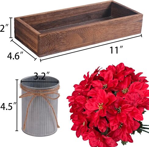 Poinsettia Flowers Artificial Christmas Decorations – 3 Pack Red Poinsettias in Galvanized Metal Pots with Wooden Box, Christmas Centerpiece Table Decorations for Home, Gifts & Office Party in Kuwait
