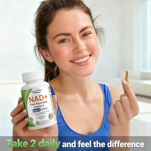 Nature Whisper® NAD+ مكملات ريسفيراترول، مركب 6 في 1 مع ترانس ريسفيراترول وأوروليثين أ، أشواغاندا، بذور العنب ومستخلص لحاء الصنوبر للطاقة الخلوية والشيخوخة الصحية - 60 كبسولة in Kuwait