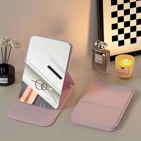 4.25-Inch Foldable Makeup Mirror with Frame, Mini Stylish Vanity Mirror for Desktop Use in Dorms, Offices, Homes, and Travel, (Pink) in Saudi Arabia