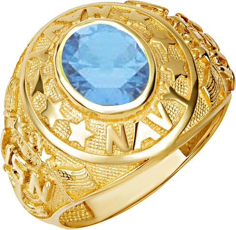 خاتم Claddagh Gold 14K من الذهب الأصفر الصلب للرجال مرخص من البحرية الأمريكية مع أحجار كريمة بيضاوية تم إنشاؤها في المعمل مع مقاسات متعددة للحلقات in Kuwait