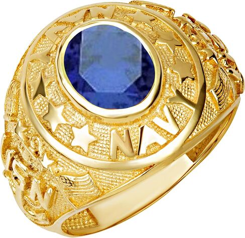 خاتم Claddagh Gold 14K من الذهب الأصفر الصلب للرجال مرخص من البحرية الأمريكية مع أحجار كريمة بيضاوية تم إنشاؤها في المعمل مع مقاسات متعددة للحلقات in Saudi Arabia