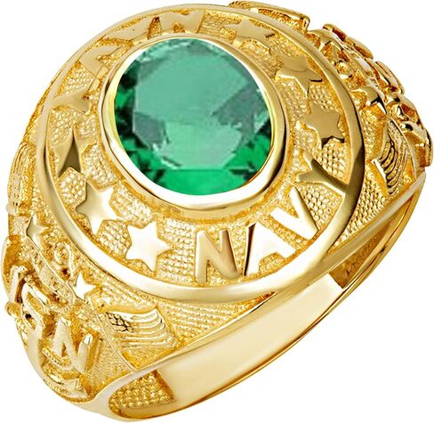 خاتم Claddagh Gold 14K من الذهب الأصفر الصلب للرجال مرخص من البحرية الأمريكية مع أحجار كريمة بيضاوية تم إنشاؤها في المعمل مع مقاسات متعددة للحلقات in Kuwait
