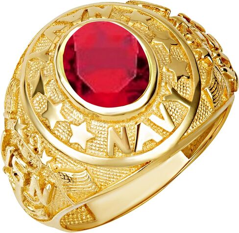 خاتم Claddagh Gold 14K من الذهب الأصفر الصلب للرجال مرخص من البحرية الأمريكية مع أحجار كريمة بيضاوية تم إنشاؤها في المعمل مع مقاسات متعددة للحلقات in Kuwait