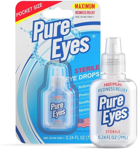 | Red Eyes Drops Redness Relief | Lubricating Eye Drops for Dry Eyes | Irritated Eyes Relief | Moisturizing Eye Drops | Travel Size 0.24 fl oz (7ml) | Pack of 3 | Made in USA in Saudi Arabia