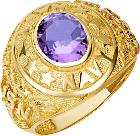 خاتم Claddagh Gold 14K من الذهب الأصفر الصلب للرجال مرخص من البحرية الأمريكية مع أحجار كريمة بيضاوية تم إنشاؤها في المعمل مع مقاسات متعددة للحلقات in Kuwait