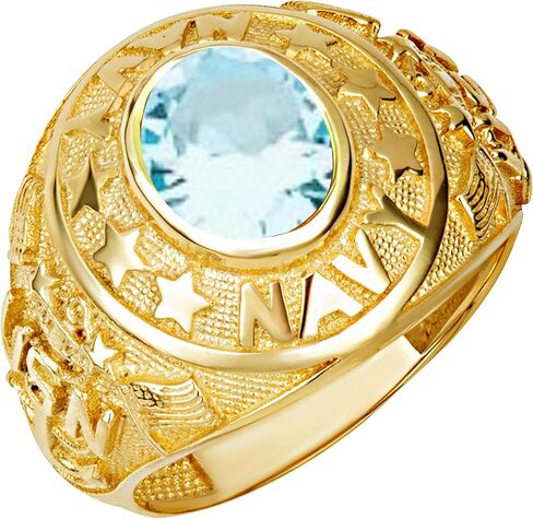 خاتم Claddagh Gold 14K من الذهب الأصفر الصلب للرجال مرخص من البحرية الأمريكية مع أحجار كريمة بيضاوية تم إنشاؤها في المعمل مع مقاسات متعددة للحلقات in Kuwait