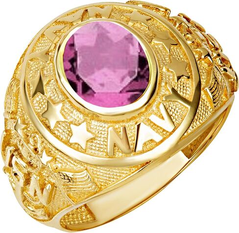 خاتم Claddagh Gold 14K من الذهب الأصفر الصلب للرجال مرخص من البحرية الأمريكية مع أحجار كريمة بيضاوية تم إنشاؤها في المعمل مع مقاسات متعددة للحلقات in Kuwait