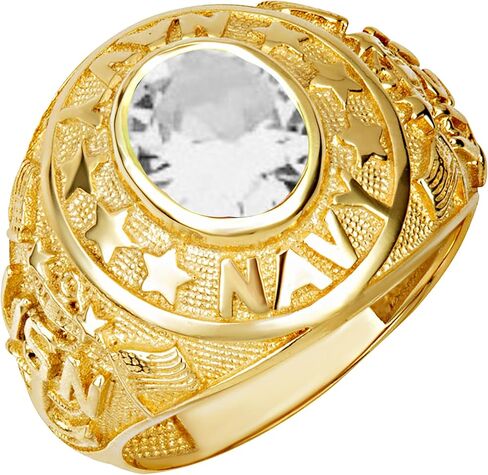 خاتم Claddagh Gold 14K من الذهب الأصفر الصلب للرجال مرخص من البحرية الأمريكية مع أحجار كريمة بيضاوية تم إنشاؤها في المعمل مع مقاسات متعددة للحلقات in Kuwait