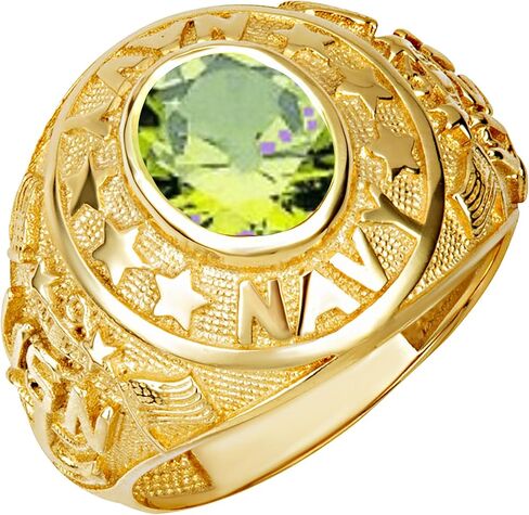 خاتم Claddagh Gold 14K من الذهب الأصفر الصلب للرجال مرخص من البحرية الأمريكية مع أحجار كريمة بيضاوية تم إنشاؤها في المعمل مع مقاسات متعددة للحلقات in Kuwait