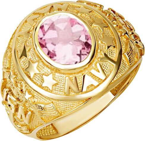 خاتم Claddagh Gold 14K من الذهب الأصفر الصلب للرجال مرخص من البحرية الأمريكية مع أحجار كريمة بيضاوية تم إنشاؤها في المعمل مع مقاسات متعددة للحلقات in Kuwait