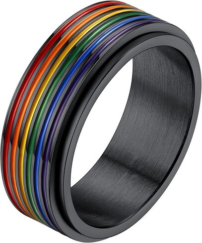 الفولاذ المقاوم للصدأ قوس قزح LGBT سبينر الدائري الحب هو الحب مثلي الجنس مثليه فخر مجوهرات تململ الفرقة خواتم للرجال النساء، حجم 7-12 (مع صندوق هدية) in Saudi Arabia