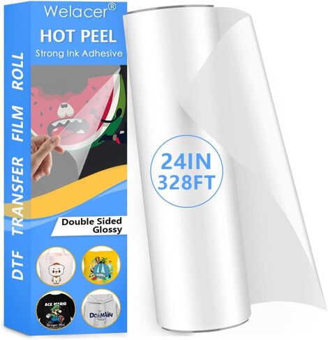 DTF Transfer Movie Roll 17 Inch × 328 قدمًا للتسامي من الجانب المزدوج صفائح المعالجة الصافية ، ورق نقل حرارة الحيوانات الأليفة لطابعة Epson Inkjet Direct (Peel Hot & Cold) in Kuwait