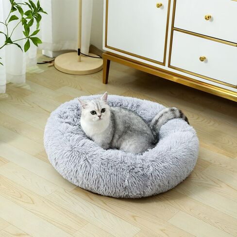 Cat Beds for Indoor Cat Dog Bed Dog Donut Bed Small Pet Bed Dog Calming Bed Warm Puppy Bed Cat Beds Baby Kitten Bed Fluffy Donut Bed Up to 7 Lbs Small Pet in Saudi Arabia