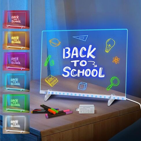 لوحة ملاحظات LED مع 7 ألوان ، تشمل محول ، 13 "× 10" لوحة الرسم LED للأطفال الذين لديهم حامل غير مرئي ، لوحة محو جافة مع 7 علامات ، قطعة قماش ناعمة ، سلسلة معلقة ، هدية اتجاه العطلات in Kuwait