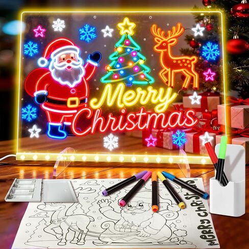 LED Note Board with 7 Colors, Includes Adapter, 13"x10" Led Drawing Board for Kids with Invisible Stand, Light Up Dry Erase Board with 7 Markers, Soft Cloth, Hanging Chain, Holiday Trend Gift in Saudi Arabia