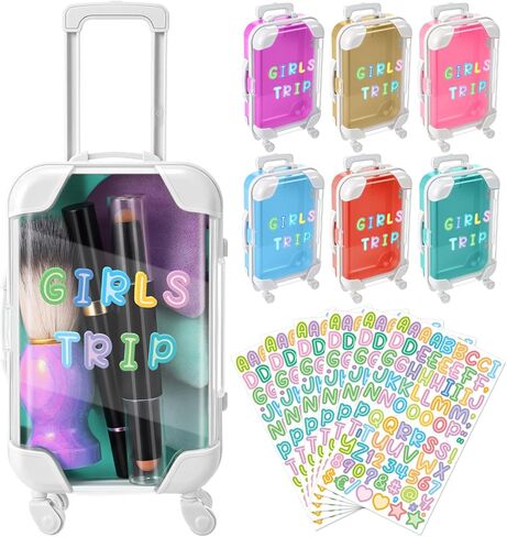 Soulchen 96 Pcs Christmas Mini Suitcase Party Favor 6 Mini Luggage Party Favor Gift Box with 90 DIY Stickers Plastic Trip Gift for Girls Weekend for Candy Makeup Jewelry Birthday Wedding Bachelorette in Saudi Arabia