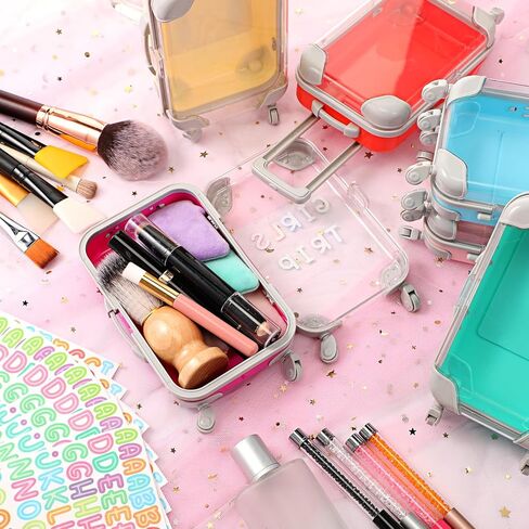 Soulchen 96 Pcs Christmas Mini Suitcase Party Favor 6 Mini Luggage Party Favor Gift Box with 90 DIY Stickers Plastic Trip Gift for Girls Weekend for Candy Makeup Jewelry Birthday Wedding Bachelorette in Saudi Arabia