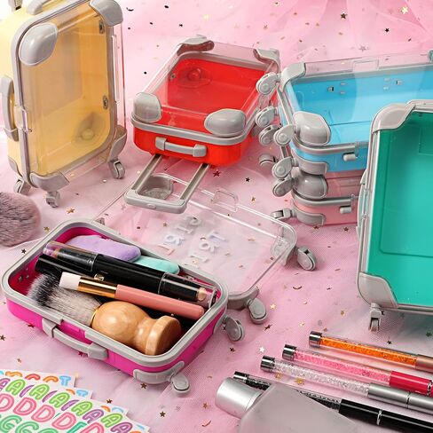 Soulchen 96 Pcs Christmas Mini Suitcase Party Favor 6 Mini Luggage Party Favor Gift Box with 90 DIY Stickers Plastic Trip Gift for Girls Weekend for Candy Makeup Jewelry Birthday Wedding Bachelorette in Saudi Arabia