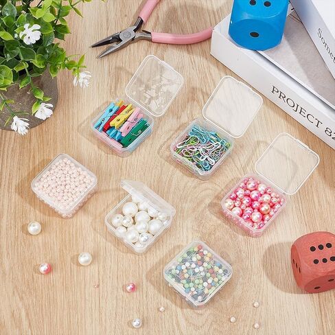 6 Pcs Mini Plastic Storage Containers Box with Lid, Clear Small Plastic Containers Case Organizer for Collecting Small Items, Beads, Crafts Accessories (4.3x4.3x2cm) in Saudi Arabia