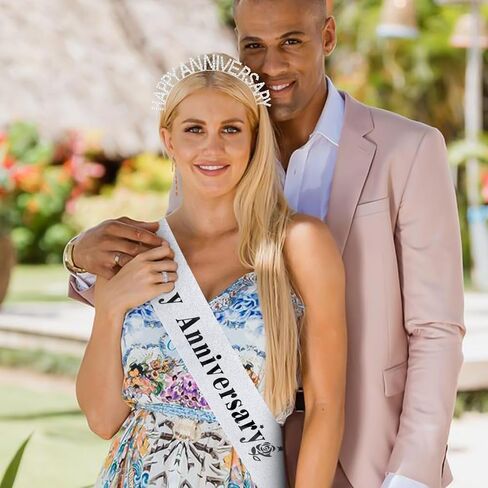 YARIEW Happy Anniversary Headband and Sash Set for Women and Girls, Rhinestone Headband and Silver Sash for Happy Anniversary Decorations Gifts for Women in Kuwait