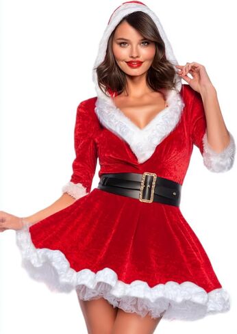 أزياء سانتا كريسماس النسائية باللون الأحمر Mrs.Claus مع إضاءة LED in Kuwait