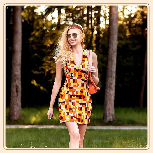 SATINIOR 4 Pcs 60s 70s Women's Hippie Costume Retro Disco Outfit Groovy Earring Headband Dress Sunglasses for Halloween Party in Saudi Arabia