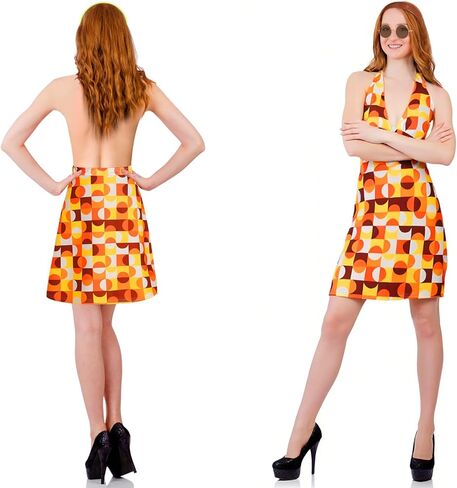 SATINIOR 4 Pcs 60s 70s Women's Hippie Costume Retro Disco Outfit Groovy Earring Headband Dress Sunglasses for Halloween Party in Saudi Arabia
