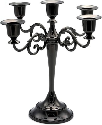 Black Candelabra Candle Holders for Pillar Candles 10.6 inch Tall, 5 Candle Candlestick Holder for 1/2-1 inch Taper Candles Halloween Candelabra Decoration Easy Assembly (Black) in Saudi Arabia