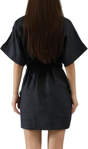 Women's Swimsuit Cover Up 100% Linen Robe for Women Beachwear Sleeveless V Neck Lounge Dress in Saudi Arabia