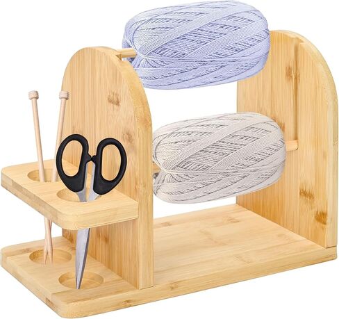 Wooden Yarn Holder with Phone Stand for Knitting and Crocheting, Magnetic Yarn Holder with Spindles Yarn Spinner Crochet Accessories Storage, Anti-Slip Mat, for Knitting Lovers Beginners in Saudi Arabia