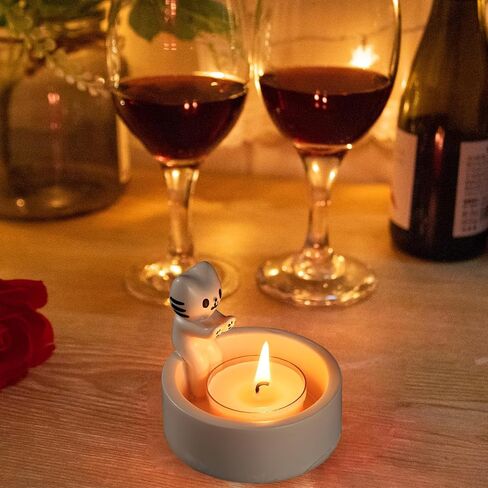 Cartoon Kitten Candle Holder, Handmade Resin Candlesticks Cat Warming Paws Hands Cute Scented Light Holder Funny Kawaii Ornament for Girls Women Cat Lover Gifts Home Room Desk Decor, White in Saudi Arabia