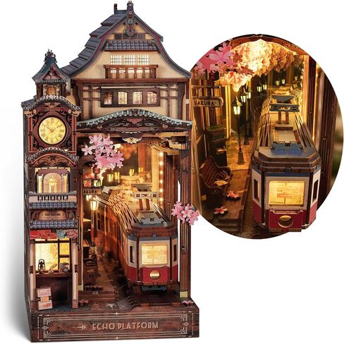 LED 3D Puzzle Magic Station Book Nook Kit - Interactive 3D Wood Puzzle LED Magical Miniature with Infinite Extension Space - DIY Bookshelf Insert Decor Gifts in Kuwait