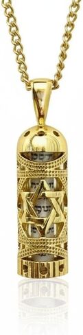 صنع في إسرائيل 14K مطلية بالذهب Mezuzah معلقة مع التمرير كلاف هاشم نجمة داود قلادة مجوهرات اليهودية إسرائيل نعمة in Kuwait