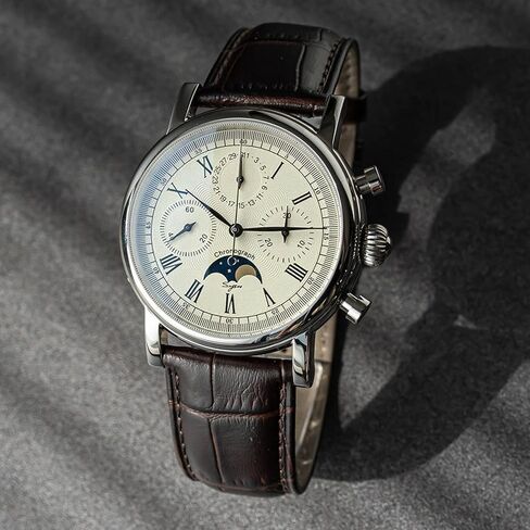Sugess MoonPhase Master SUM199BX Gold Swan Neck 40mm ST1908 ساعة يد ميكانيكية كرونوغراف للرجال Seagull 1963 in Kuwait