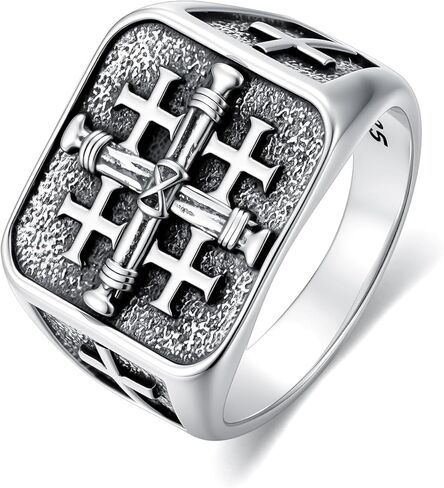 PROESS Jerusalem Cross Ring 925 Sterling Silver Nail Cross Ring Crusaders Jewelry for Women Men in Saudi Arabia