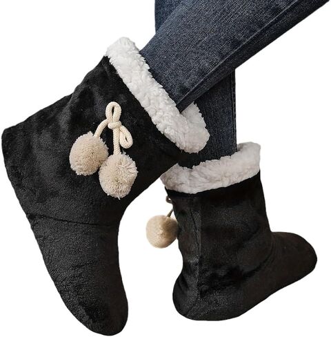 PENINSULA LOVE Women Soft Fleece Boot Slippers Fuzzy Warm Indoor House Slippers Plush Lining Non-slip Bootie with Pom Poms in Saudi Arabia