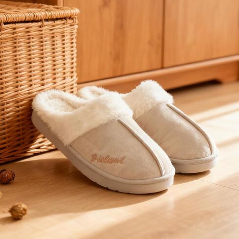 Women's Fuzzy Slippers, Scuff Non-slip Slip On Mule Home Slippers, Warm Cozy Soft Lightweight Memory Foam Indoor Outdoor Shoe in Saudi Arabia