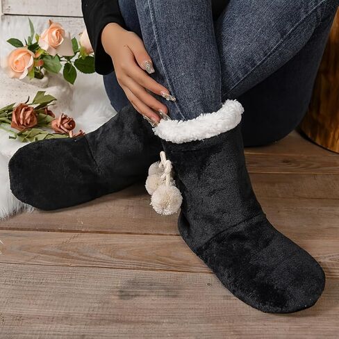 PENINSULA LOVE Women Soft Fleece Boot Slippers Fuzzy Warm Indoor House Slippers Plush Lining Non-slip Bootie with Pom Poms in Saudi Arabia