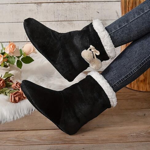 PENINSULA LOVE Women Soft Fleece Boot Slippers Fuzzy Warm Indoor House Slippers Plush Lining Non-slip Bootie with Pom Poms in Saudi Arabia